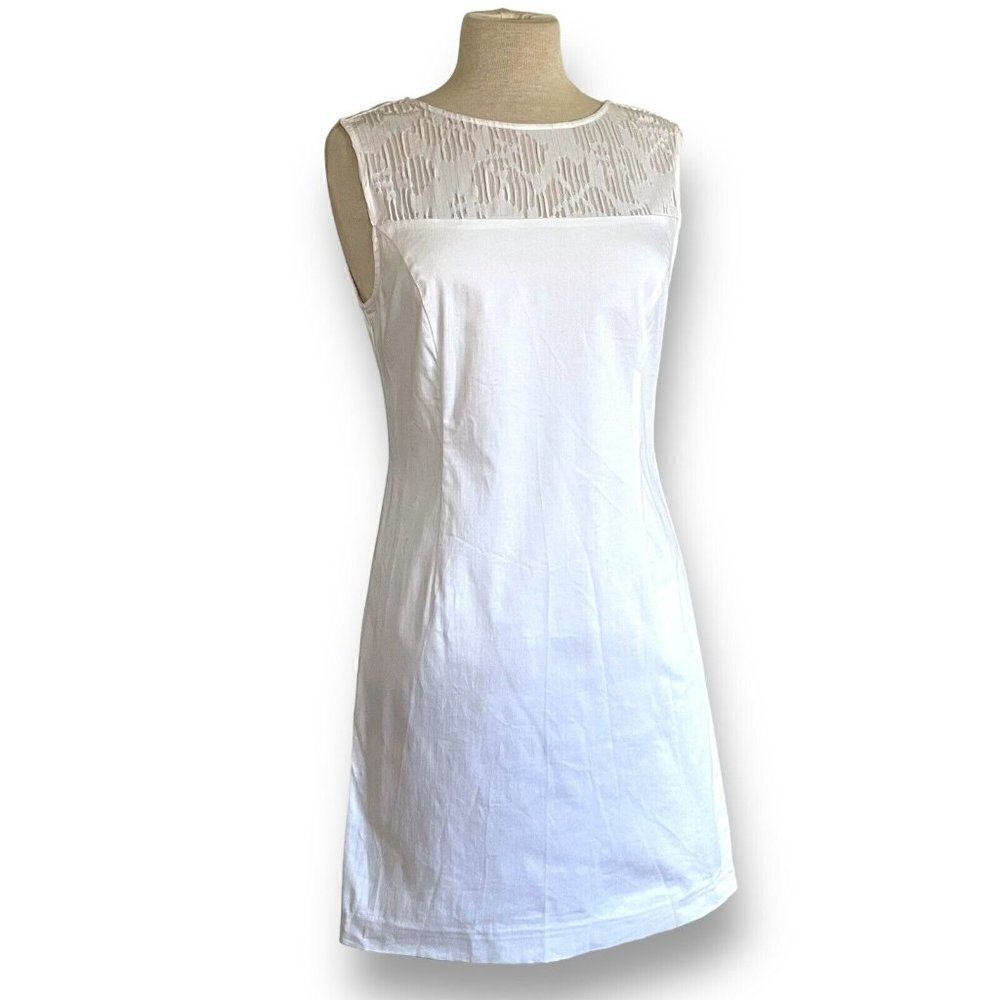 Patrizia Luca Womens Sheath Dress Sz M White Stretch Cotton Low Back Cocktail